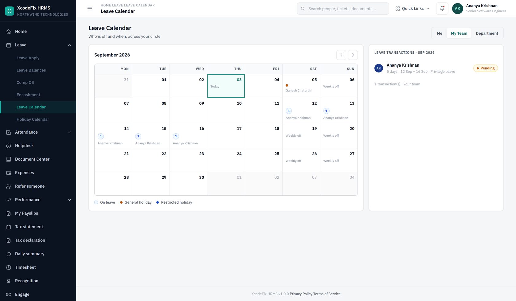 Leave calendar