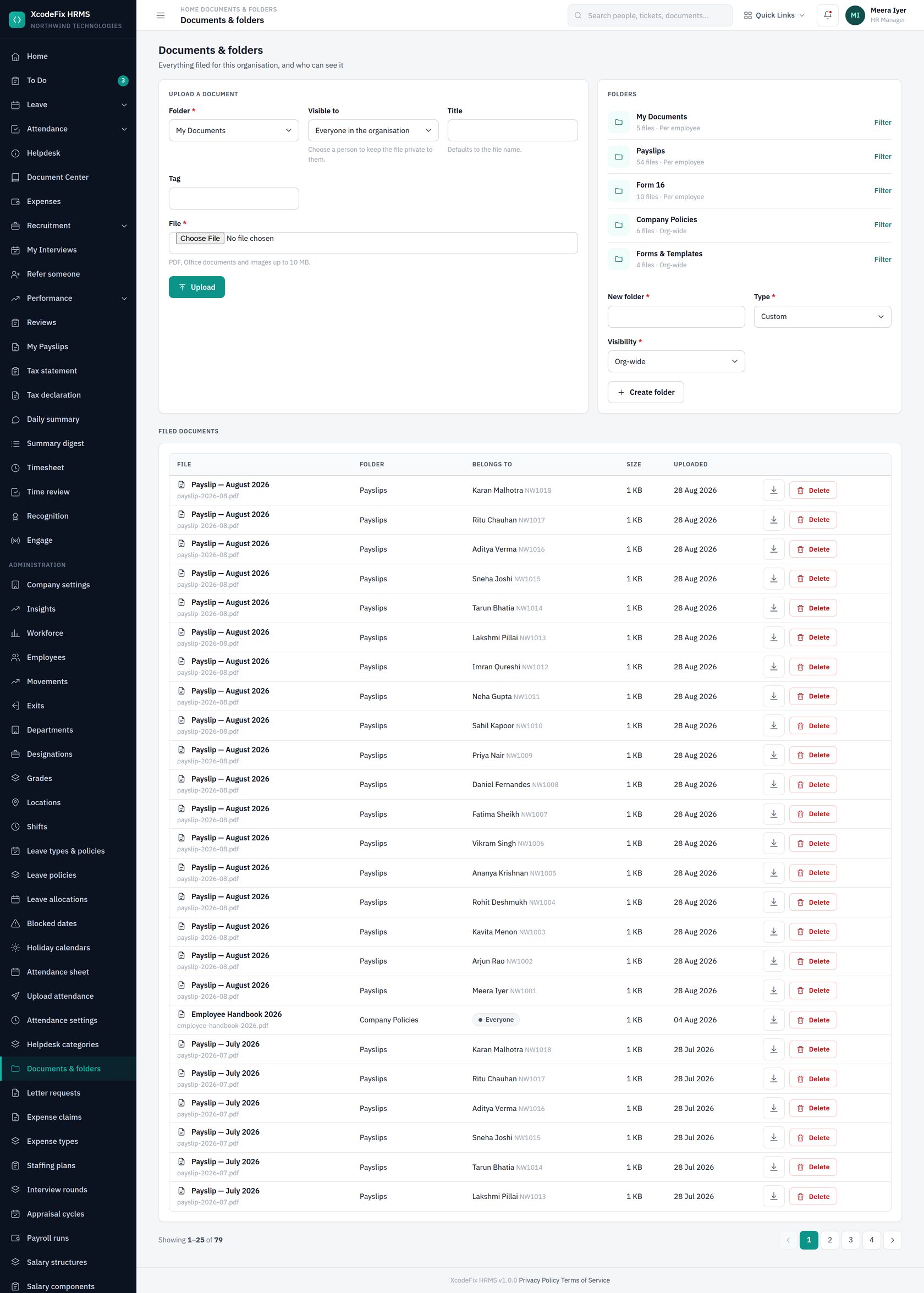 Documents and folders administration