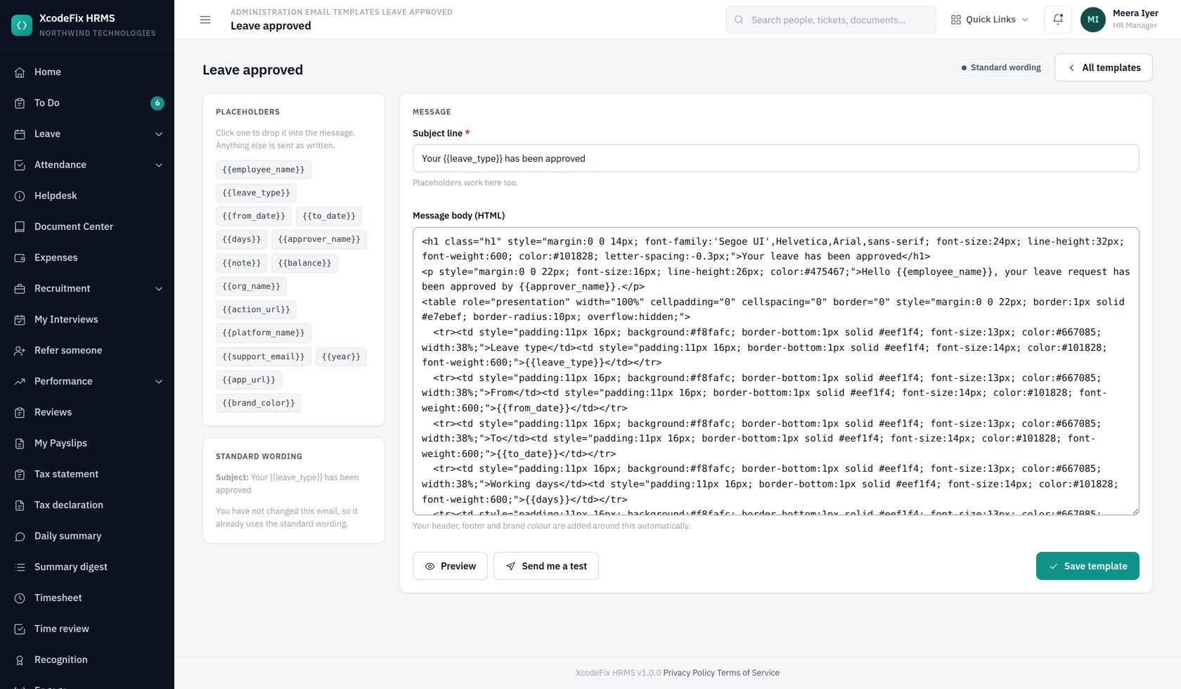 Editing an email template