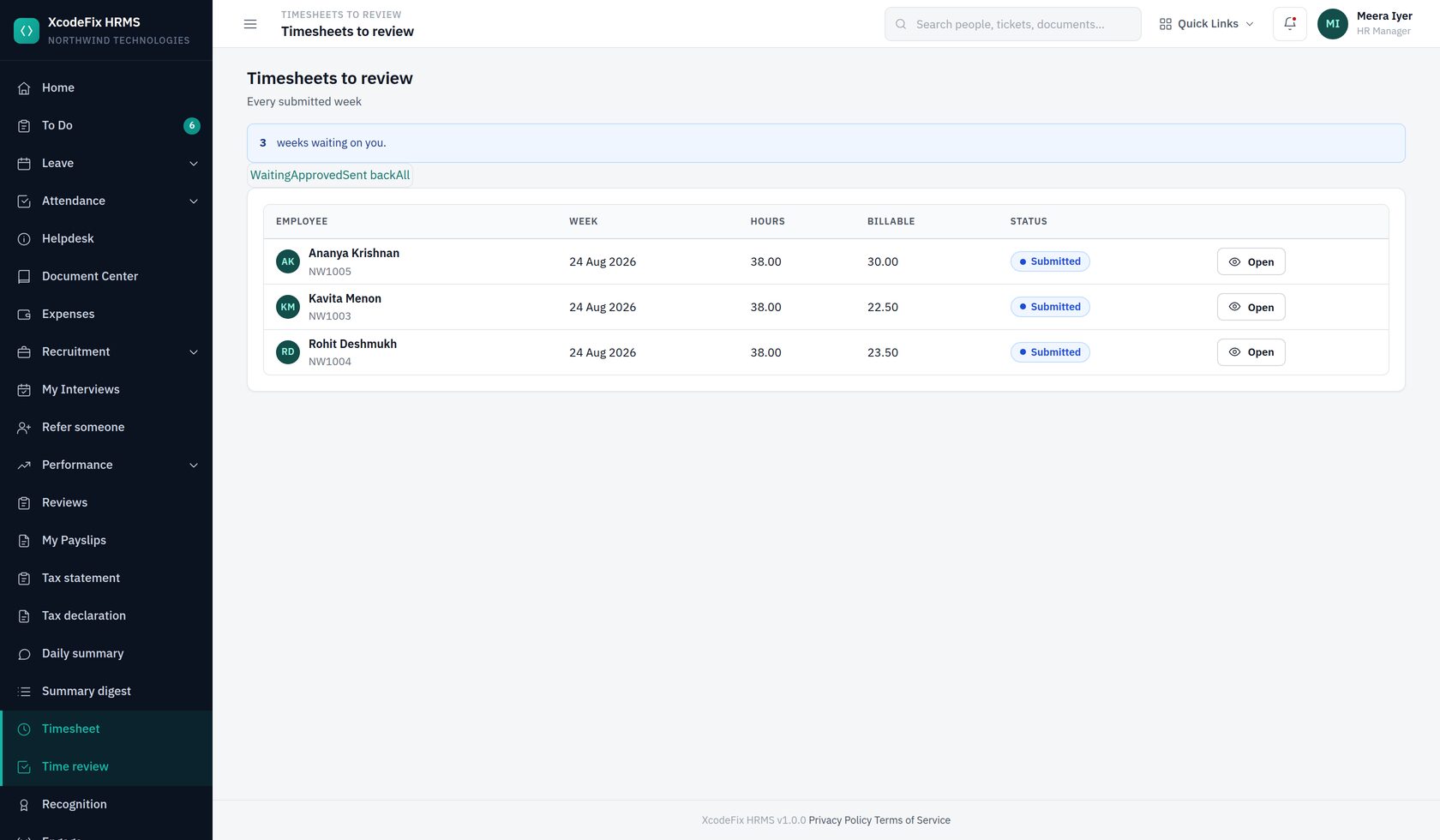 Timesheets to review