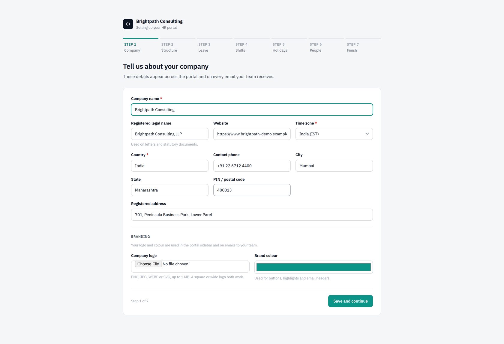 Wizard step 1: company details